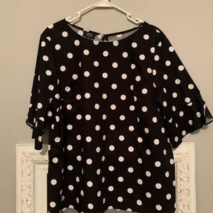 Jones New York Black Blouse with White Polka Dots